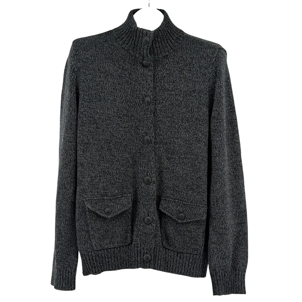 Lauren Ralph Lauren Cardigan Sweater Men XL Gray Button Front Mock Neck Cotton